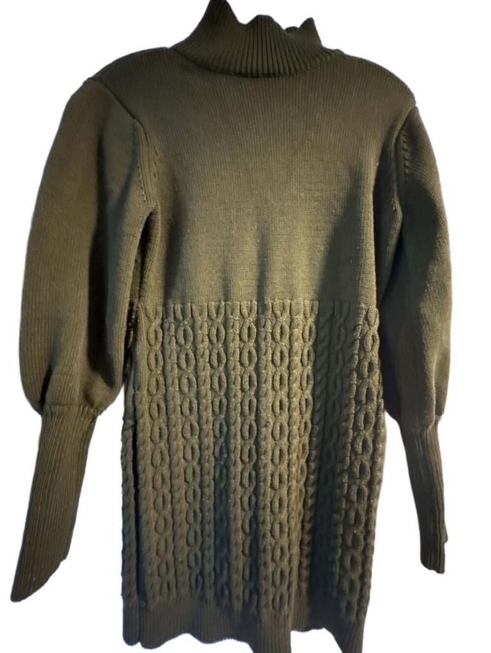 Lulus Olive Green Cable Knit Turtleneck Sweater Dress